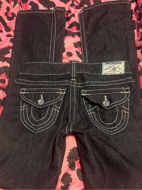 True Religion Black Bootcut Jeans with Contrast Stitching
